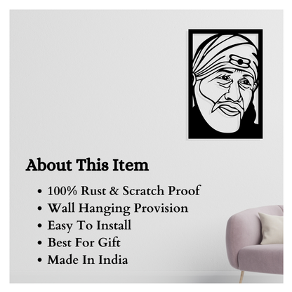 Artrooms Sai Baba Metal Wall Art - Wall Decoration | Wall Hanging (17x25 inch) | Black Matte Finish