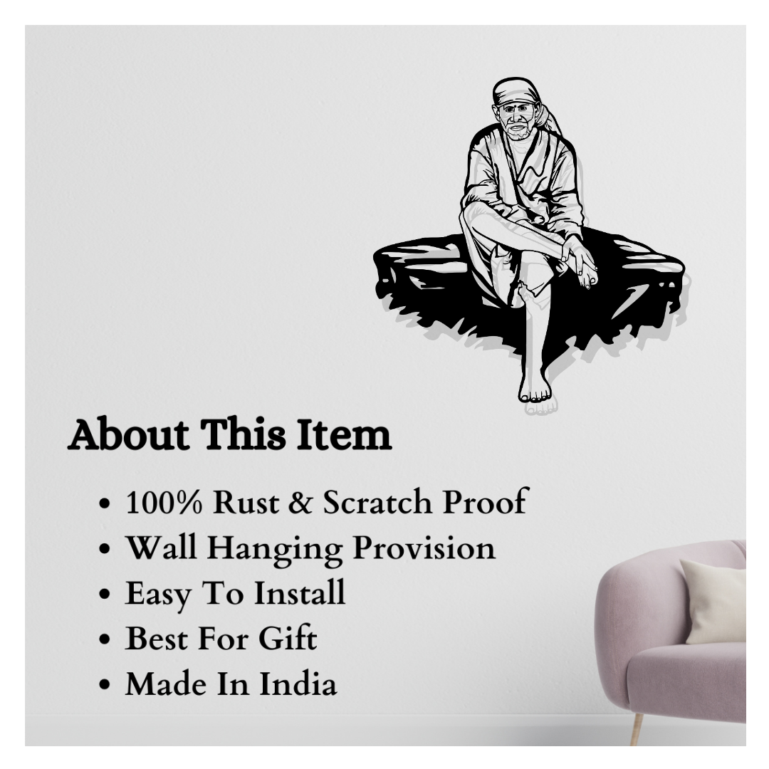 Artrooms Sai Baba Metal Wall Art - Wall Decoration | Wall Hanging (21x24 inch) | Black Matte Finish