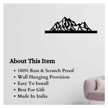Artrooms Mountain Metal Wall Art - Wall Decoration | Wall Hanging (8x25 inch) | Black Matte Finish