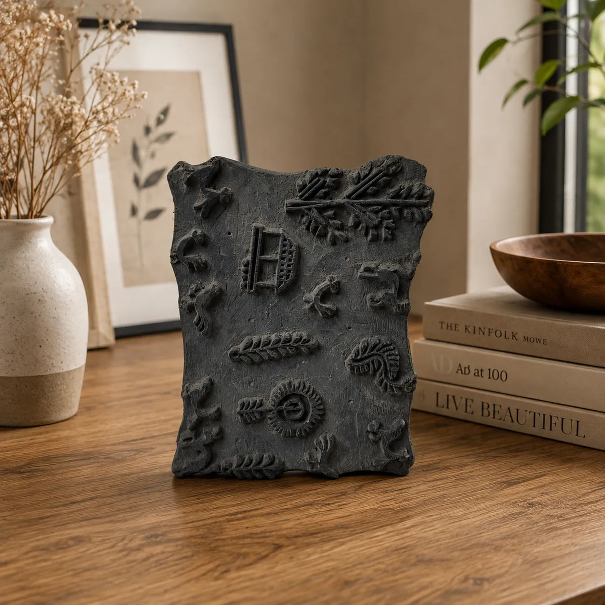 Vintage Hand-Carved Wooden Printing Block – Mixed Motif Sampler