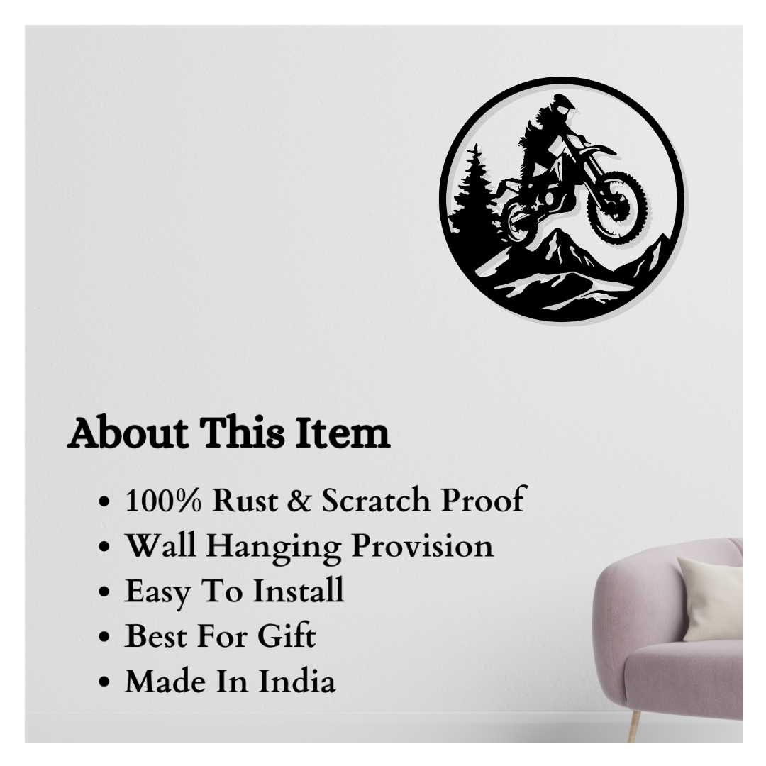 Artrooms  Bike Rider Metal Wall Art - Wall Decoration | Wall Hanging (25x25 inch) | Black Matte Finish