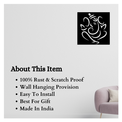 Artrooms Ganpati Metal Wall Art - Wall Decoration | Wall Hanging (25x25 inch) | Black Matte Finish