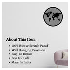 Artrooms World Map Metal Wall Art - Wall Decoration | Wall Hanging ((25x25 inch) | Black Matte Finish