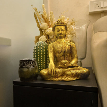 Handcrafted Gautam Buddha Statue Golden Brass Idol for Home and Office