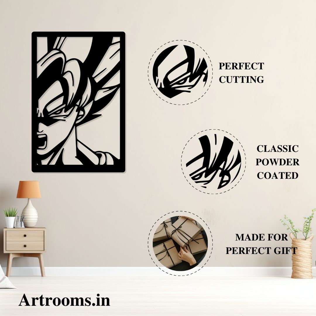 Goku Metal Wall Art with perfect cutting, powder coated finish, and ideal anime gift decor