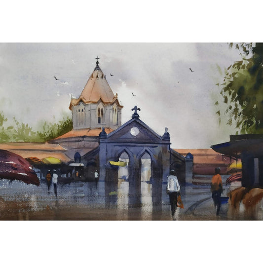 Water Color Handmade Painting 18 X 11 Inch - (Temple2)