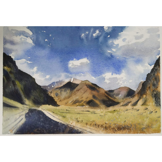 Water Color Handmade Painting 18 X 11 Inch - (Mountain5)