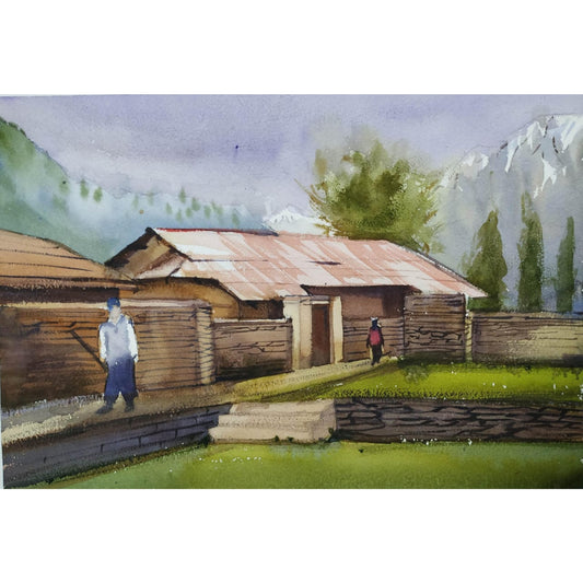 Water Color Handmade Painting 18 X 11 Inch - (House6)