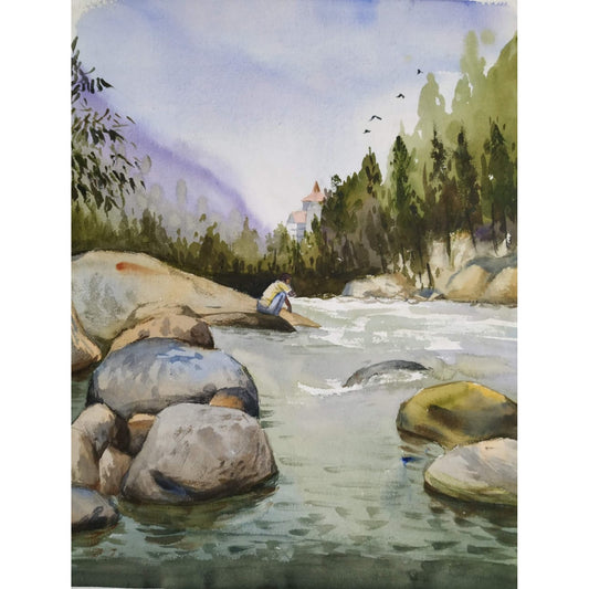 Water Color Handmade Painting 11 X 18 Inch - (Mountain9)