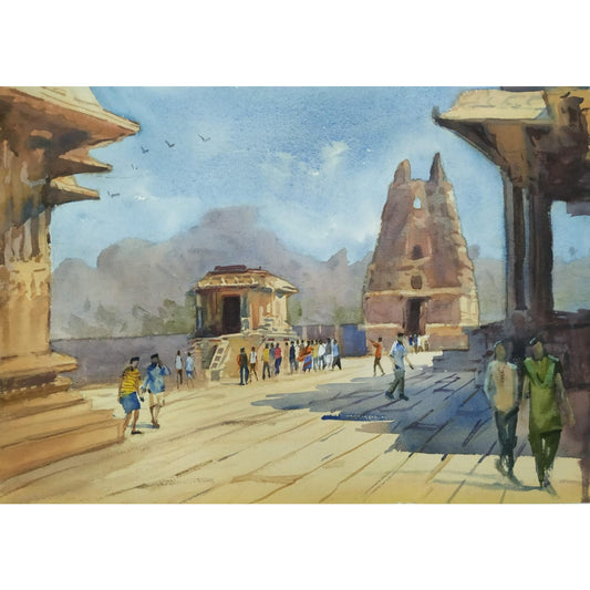 Water Color Handmade Painting 18 X 11 Inch - (Temple20)