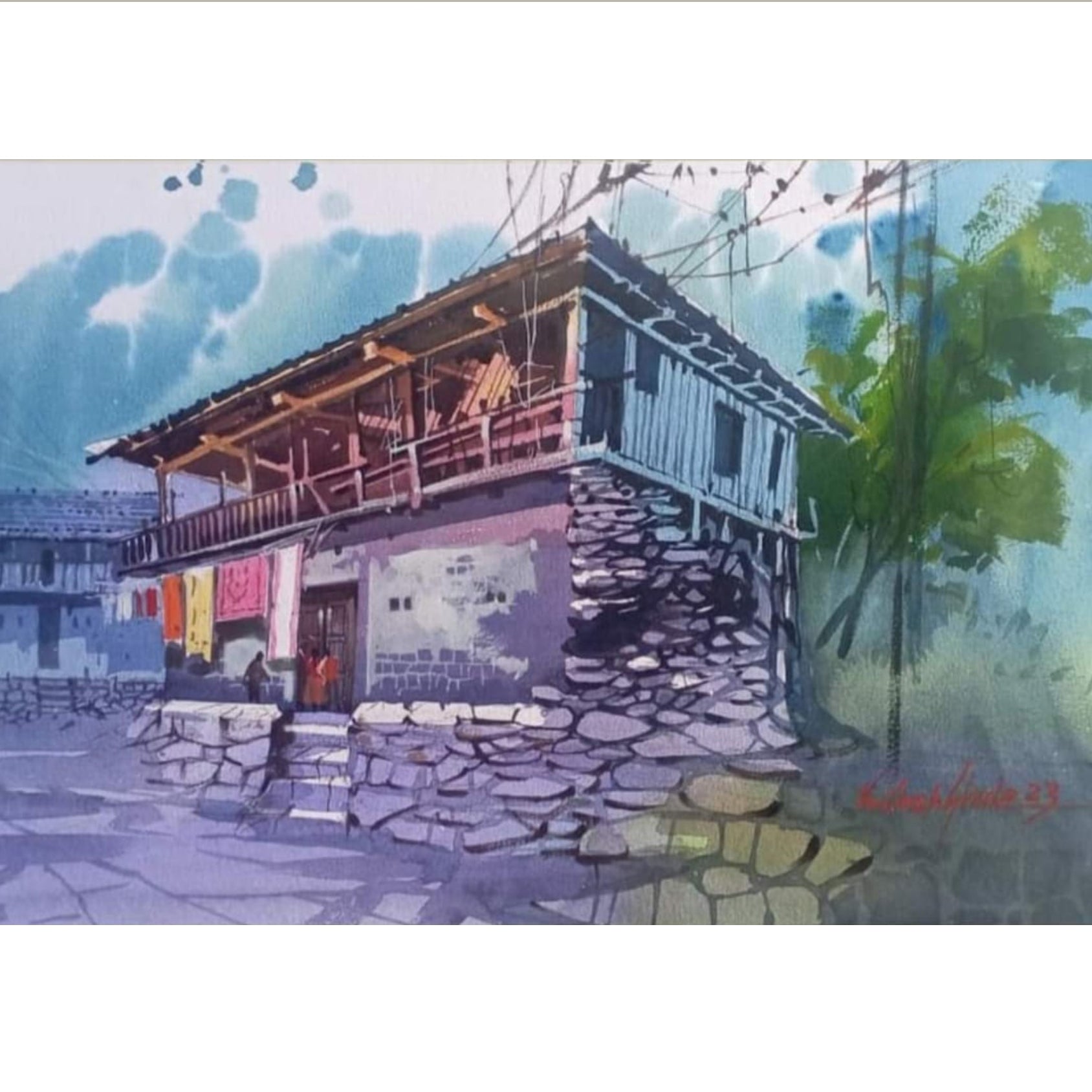 Water Color Handmade Painting 18 X 11 Inch - (House41)
