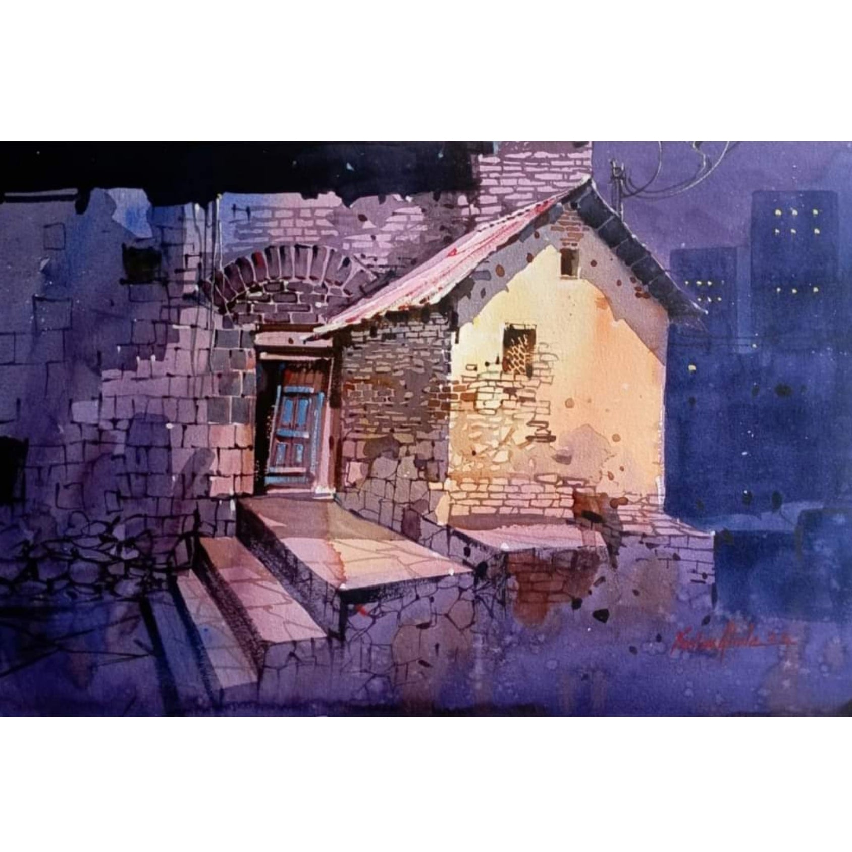 Water Color Handmade Painting 18 X 11 Inch - (House43)