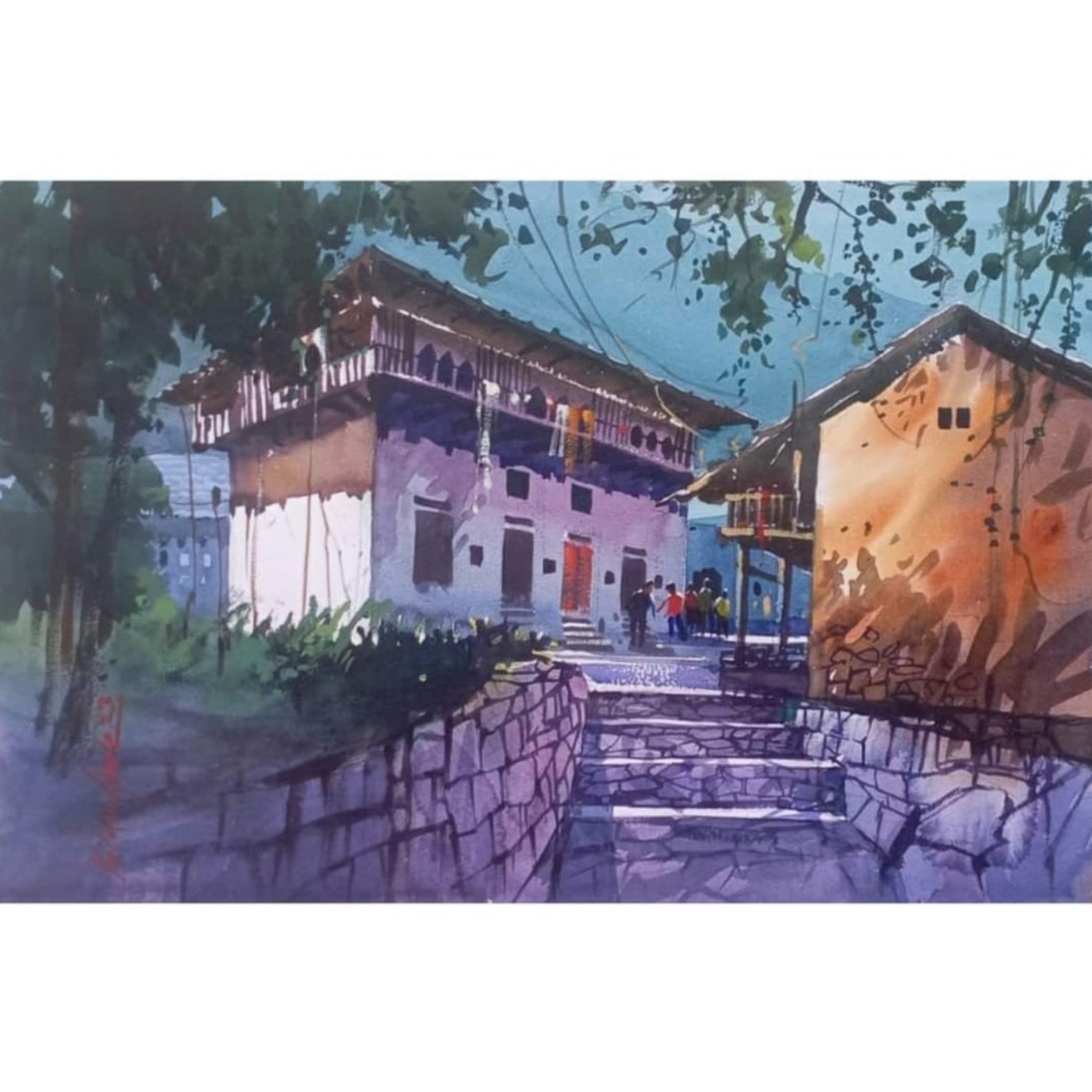 Water Color Handmade Painting 11 X 18 Inch - (House53)