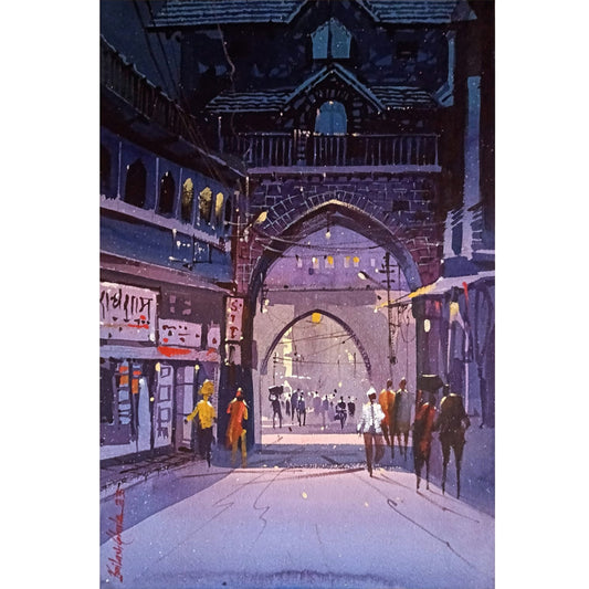 Water Color Handmade Painting 11 X 18 Inch - (City Scape78)