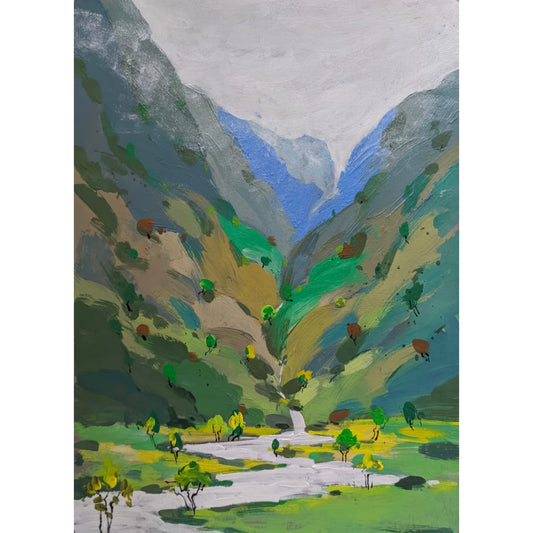 Water Color Handmade Painting 11 X 18 Inch - (Mountain95)