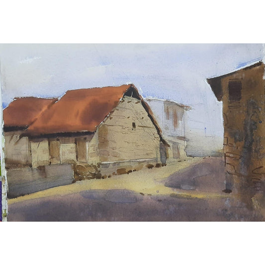 Water Color Handmade Painting 11 X 18 Inch - (House104)