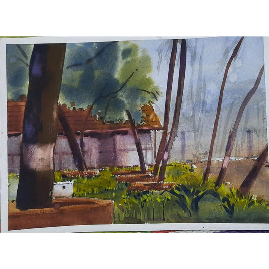 Water Color Handmade Painting 11 X 18 Inch - (House105)