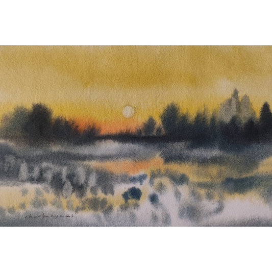 Water Color Handmade Painting 11 X 18 Inch - (Landscape126)