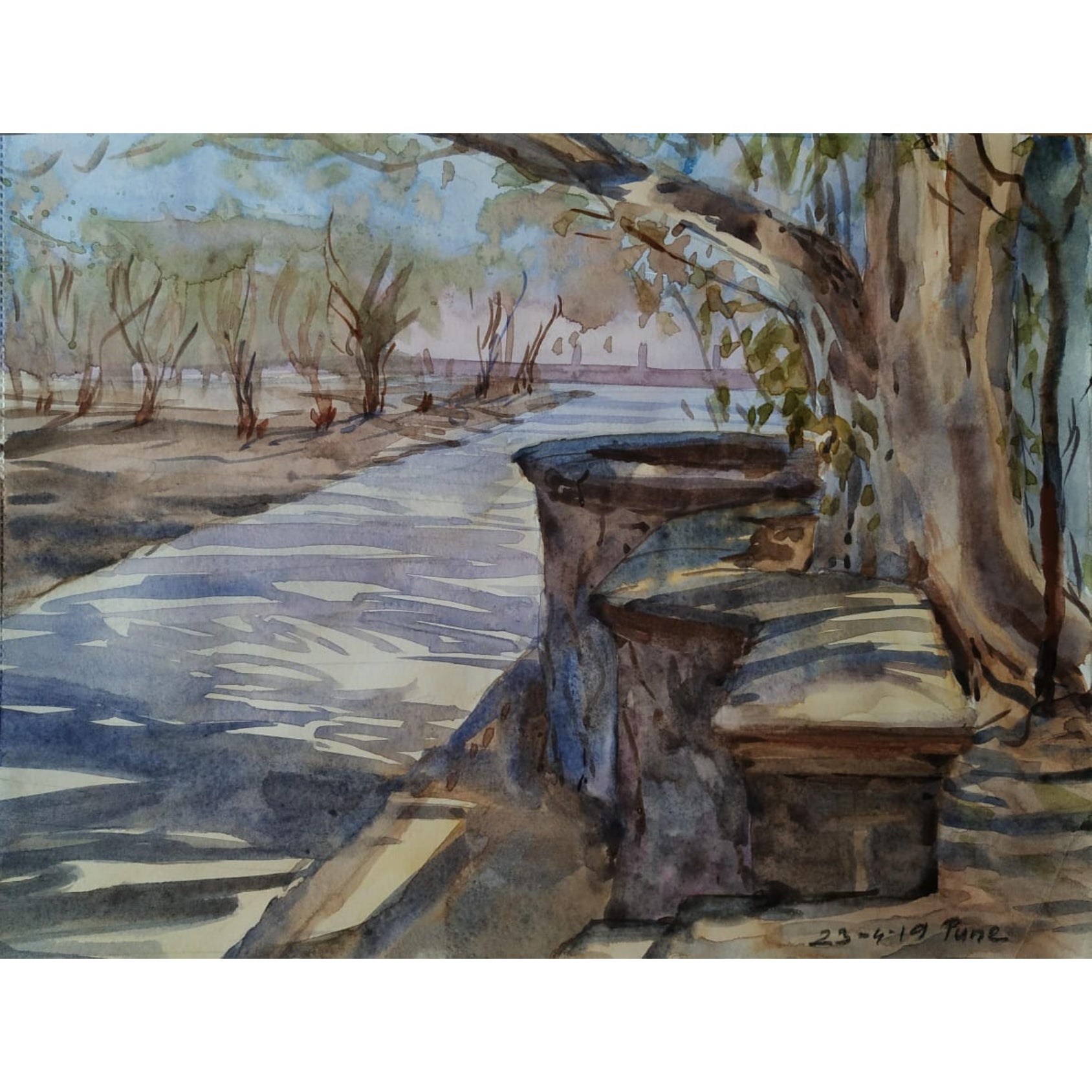 Water Color Handmade Painting 11 X 18 Inch - (Landscape152)