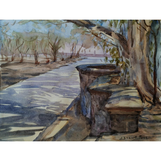 Water Color Handmade Painting 11 X 18 Inch - (Landscape152)