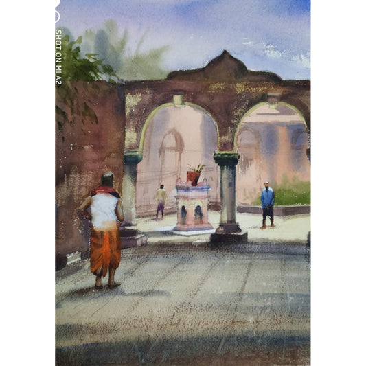 Water Color Handmade Painting 11 X 18 Inch - (Mountain154)