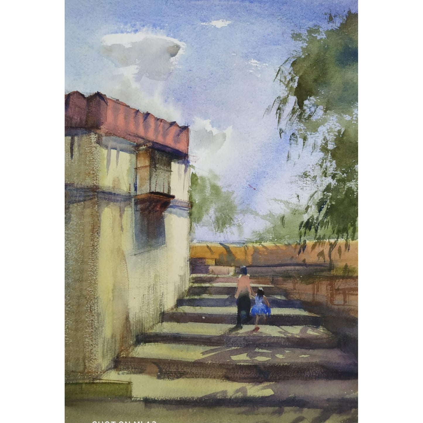 Water Color Handmade Painting 11 X 18 Inch - (Stairs158)