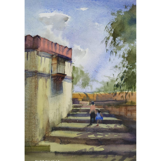 Water Color Handmade Painting 11 X 18 Inch - (Stairs158)
