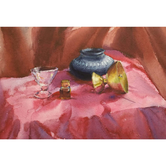 Water Color Handmade Painting 11 X 18 Inch - (Composition161)
