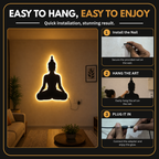 Meditating Buddha LED Backlit Metal Wall Art