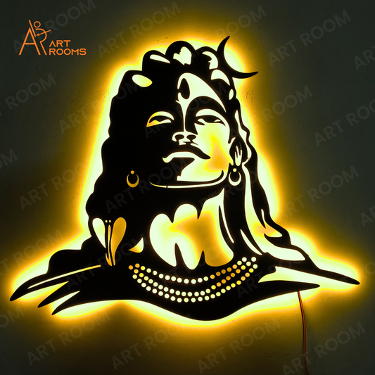 Artrooms Adiyogi Shiva Metal Wall Art With Light | Wall Decoration | Wall Hanging (24x20 inch)