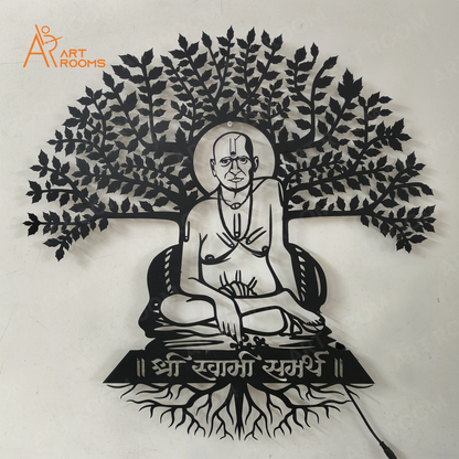 Artrooms Swami Samarth With Tree Metal Wall Art With Light