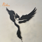 Flying Bird Metal Wall Art With Light – Matte Black Temple Wall Hanging