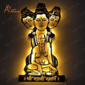 Swami Samarth metal wall art with light, featuring illuminated design of spiritual figures in matte black.