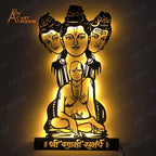 Swami Samarth metal wall art with light, featuring illuminated design of spiritual figures in matte black.