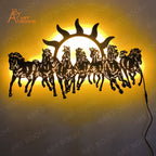 Seven Horses Metal Wall Art With Light – LED Backlit Spiritual Décor