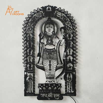 Artrooms Ram Lalla Metal Wall Art With Light | Wall Decoration | Wall Hanging (14x25 inch) | Black Matte Finish