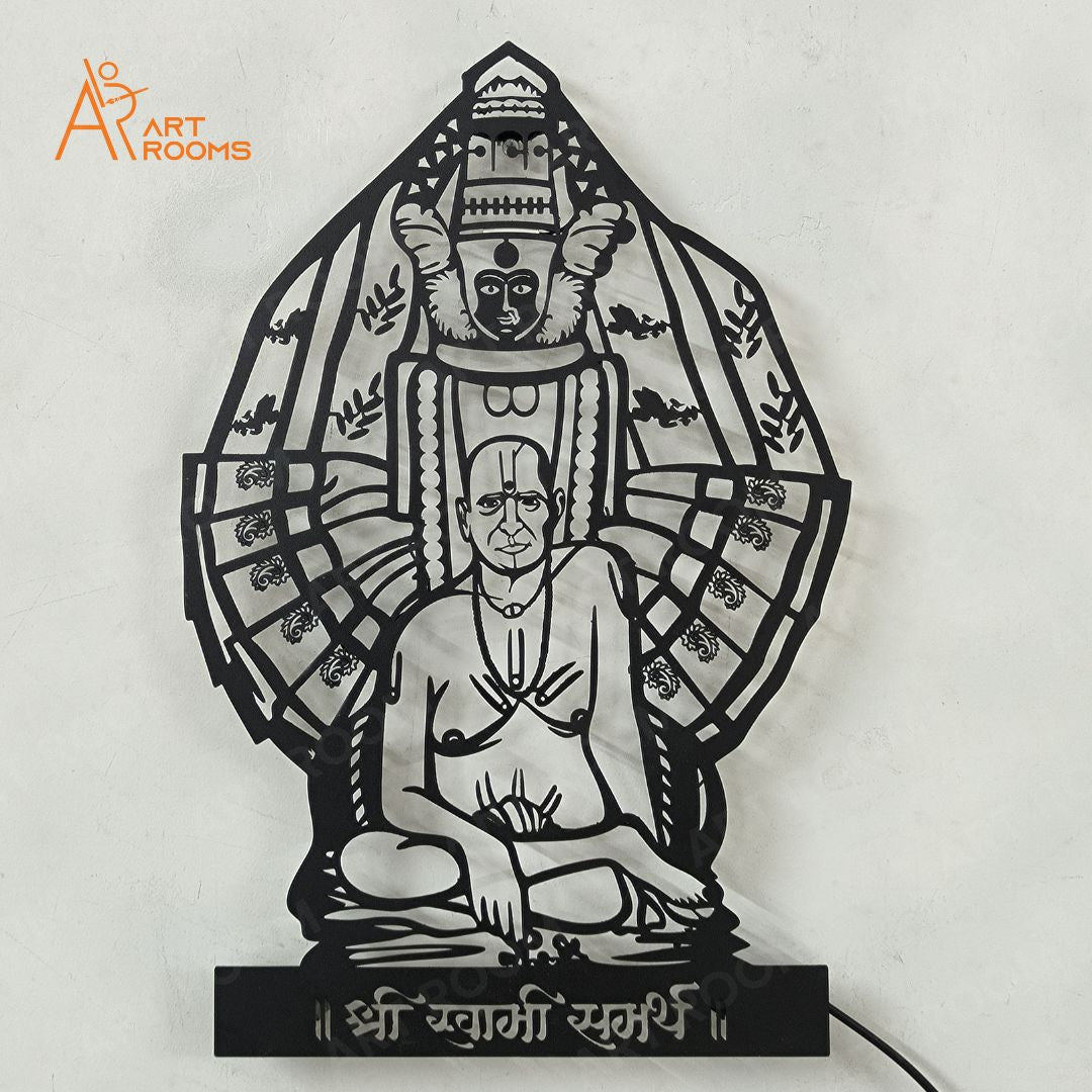 Mahalaxmi and Samarth Metal Wall Art – Matte Black Temple Wall Hanging