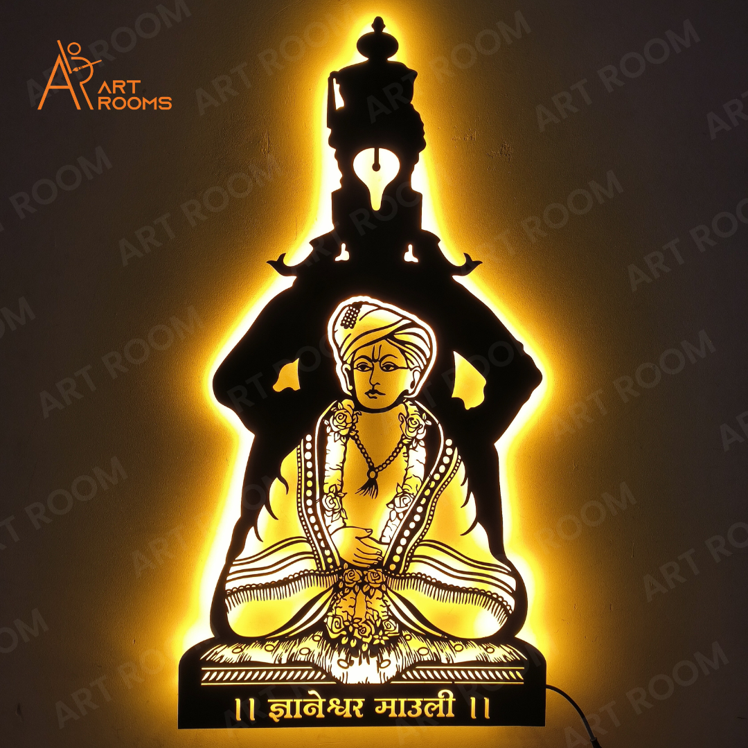 Vitthal and Dnyaneshwar Metal Wall Art With Light