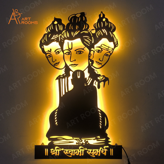 Artrooms Swami Samarth Metal Wall Art With Light | Wall Decoration | Wall Hanging (15x25 inch) | Black Matte Finish