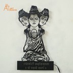 Artrooms metal wall art of Shree Swami Samarth with three faces, in matte black, size 14x25 inches, with light feature.