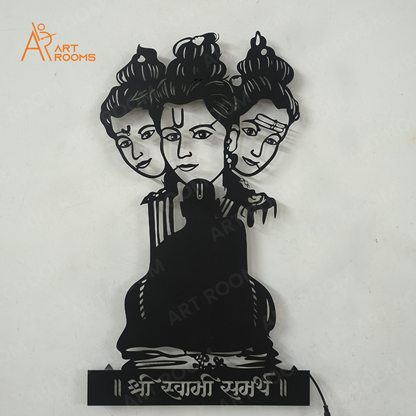 Artrooms Swami Samarth Metal Wall Art With Light | Wall Decoration | Wall Hanging (15x25 inch) | Black Matte Finish