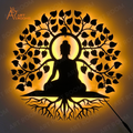 Buddha With Tree Metal Wall Art With Light – LED Backlit Meditation Wall Décor