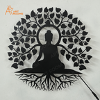 Buddha With Tree Metal Wall Art – Matte Black Metal Wall Hanging