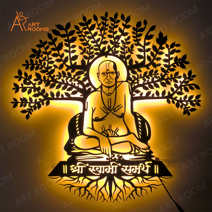 Artrooms Swami Samarth With Tree Metal Wall Art With Light