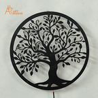 Tree Metal Wall Art With Light – Matte Black Temple Wall Hanging