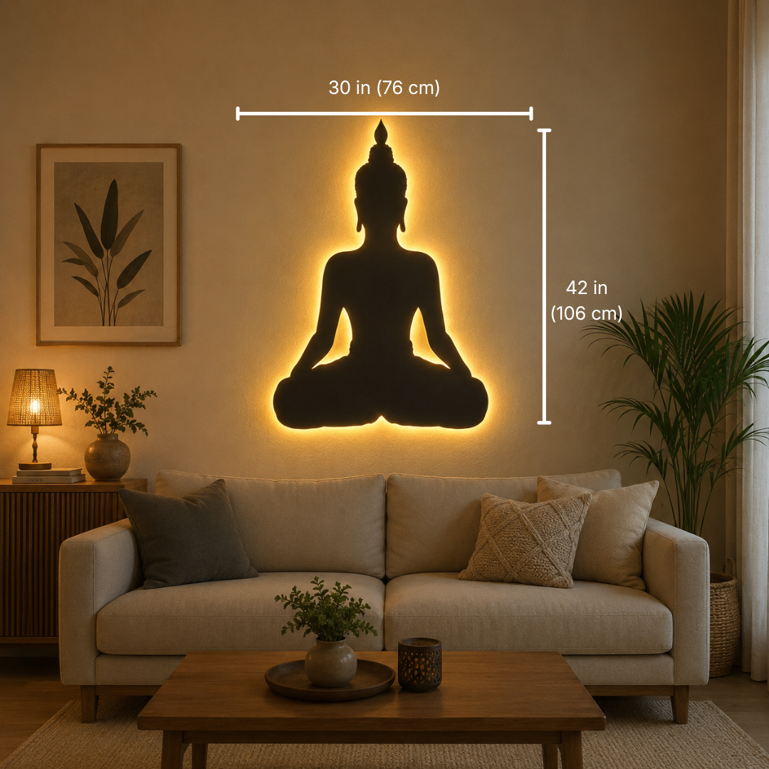 Meditating Buddha LED Backlit Metal Wall Art