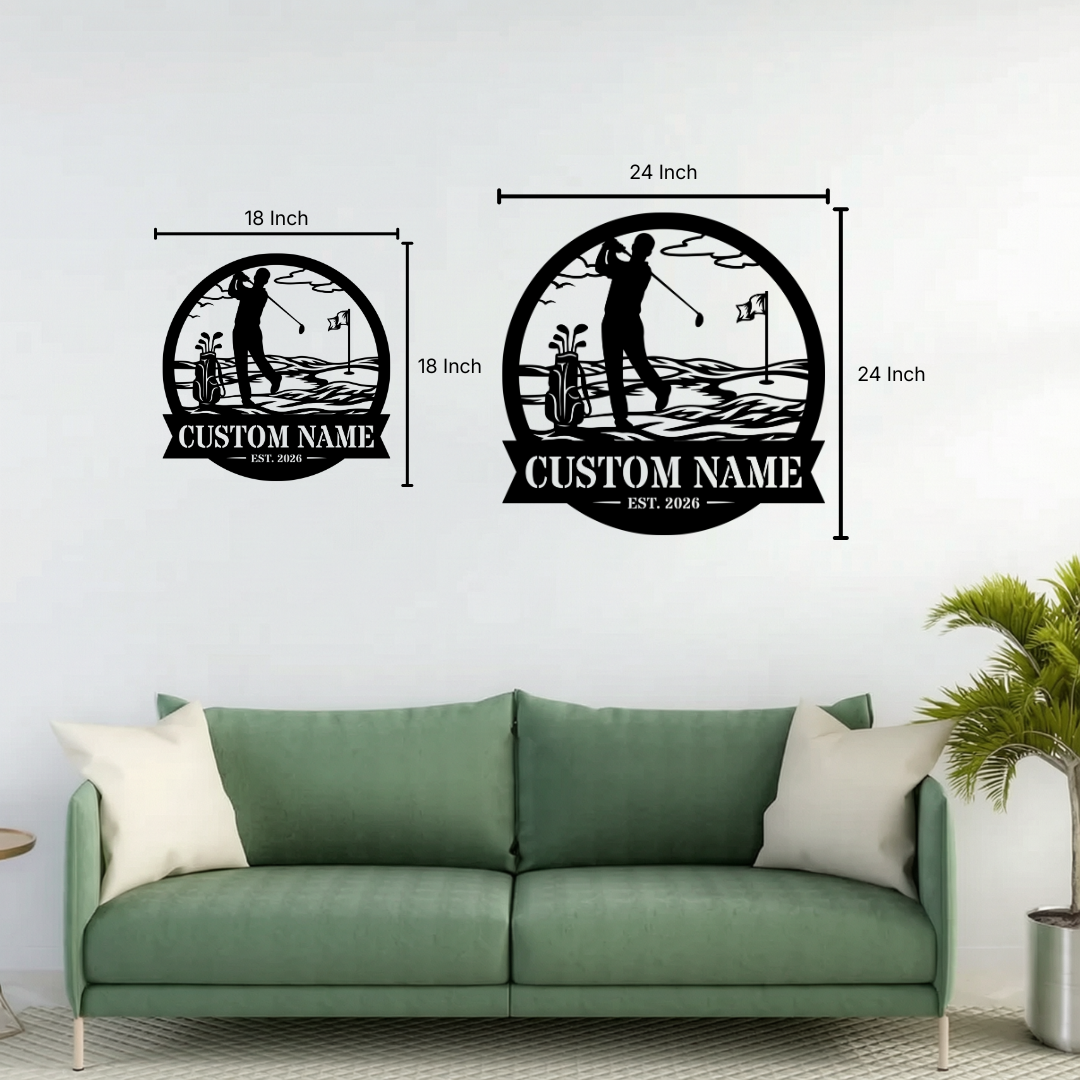 Custom Golfer Metal Wall Art | Personalized Name Golf Sign Est. Year