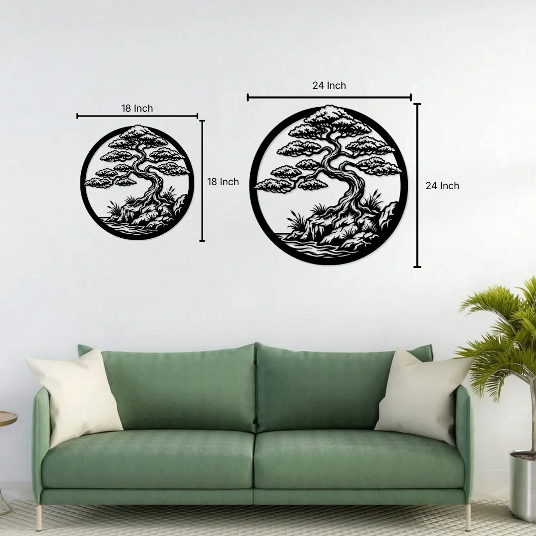 Bonsai Tree Round Metal Wall Art