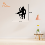 Artrooms Lord Ram Metal Wall Art in matte black, 20x24 inch size, displayed on a light wall with a plant and pendant light.