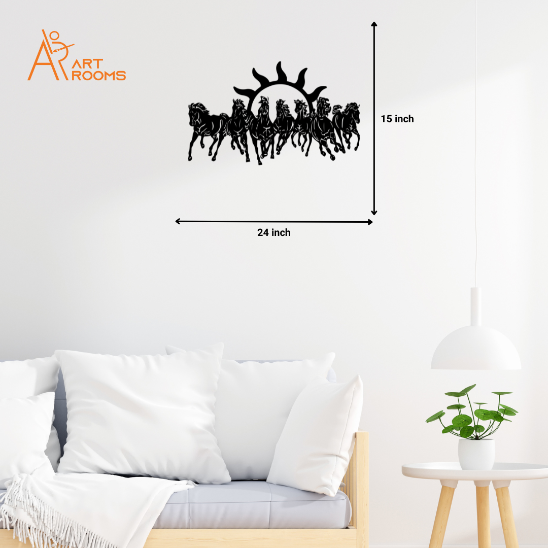 Artrooms Cavalli Horses Metal Wall Art With Light- Wall Decoration | Wall Hanging (24x15 inch) | Black Matte Finish
